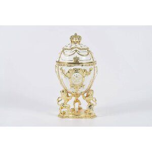 ✨Women Gold Egg Trinket Blanche Enameled Jewelry Box Unique Decorative Metal Box